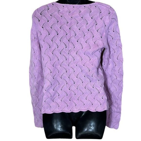 I.magnin vintage open wavy 3D knit 2 ply cashmere sweater small pointelle - Picture 3 of 4